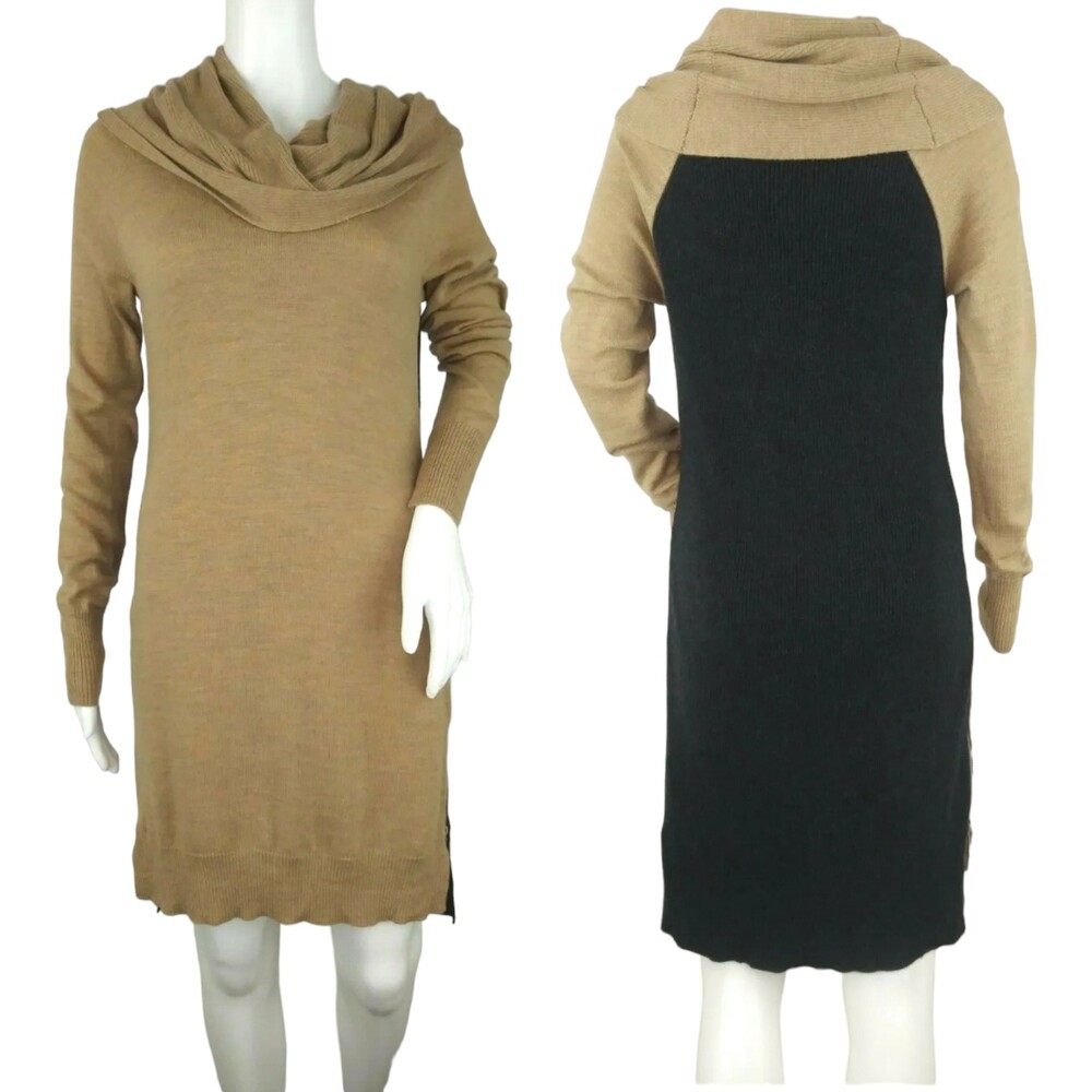 Cynthia Rowley M Extrafine Merino Wool Cowl Neck Dress Color Block Side Zip